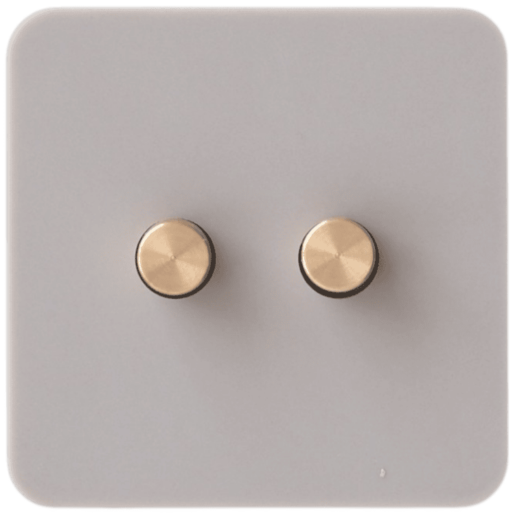 Exclusieve dubbele dimmer in messing op een frame in suede kleur solid surface