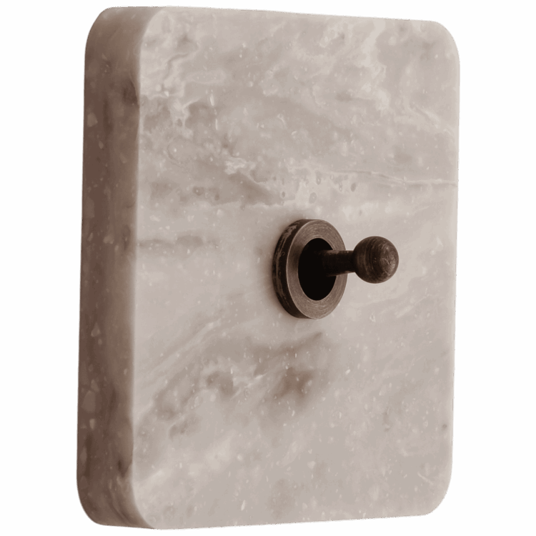Little Twist design schakelaar- marmer dessin solid surface frame met knopje in verouderd messing